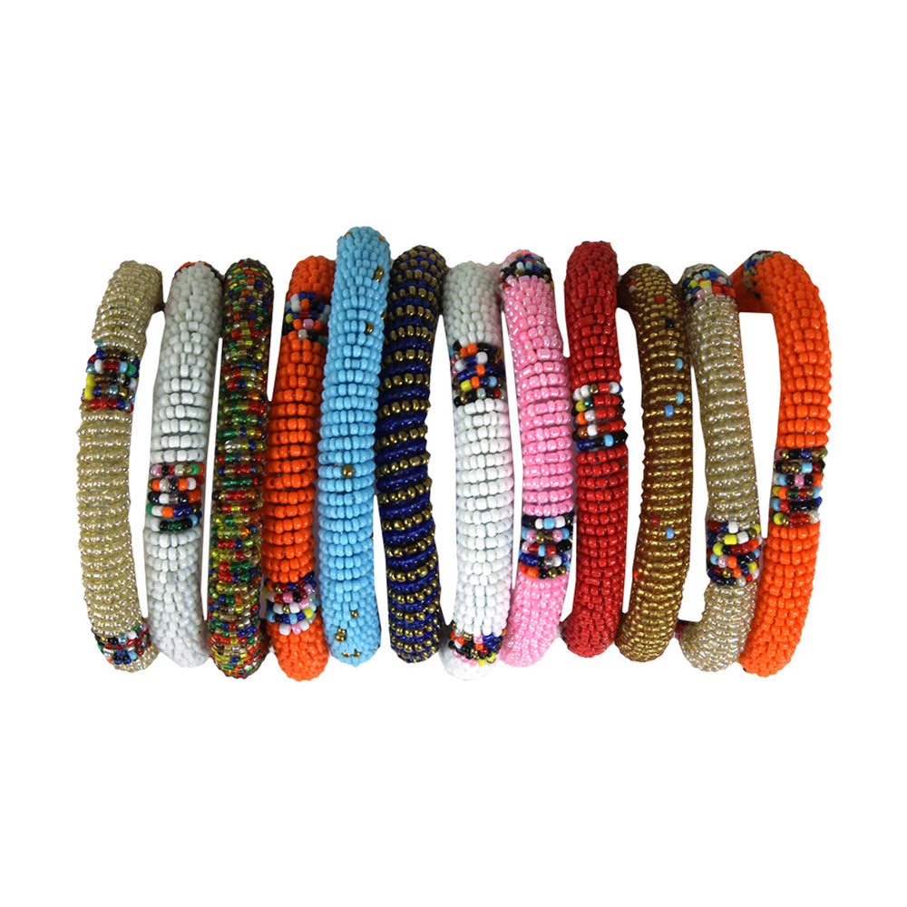 Set Of 12 Round Maasai Beaded Bracelets