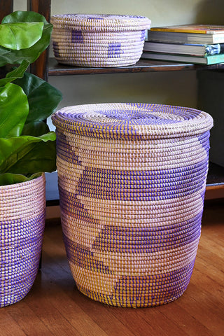 Lavender & Purple Herringbone Flat Lid Hamper Basket