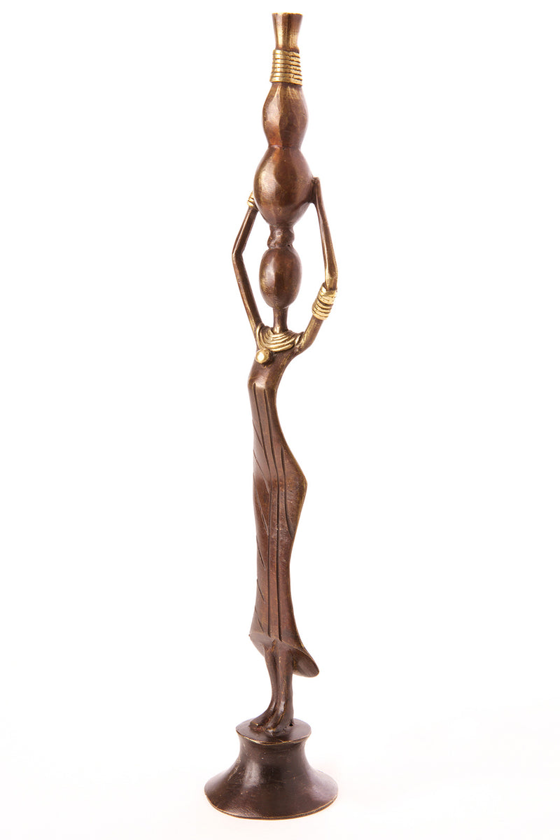 Burkina Bronze Noble by Nature Woman with a Water Gourd Sculpture