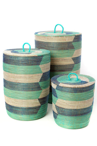 Set of Three Blue Sahara Hamper Baskets