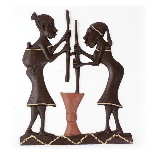 African Women Working Wood Plaque