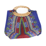 Traditional Print Wicker Handle Bag