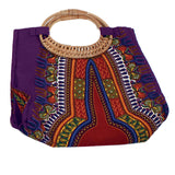 Traditional Print Wicker Handle Bag
