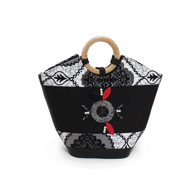 Leather Handbag - Black & White