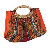 Traditional Print Wicker Handle Bag
