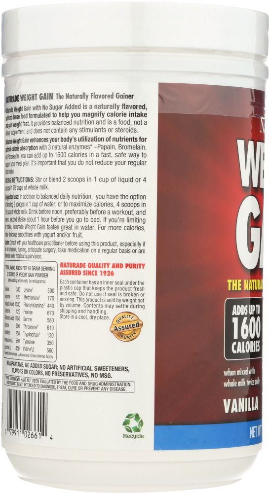 NATURADE: Weight Gain Instant Nutrition Drink Mix Vanilla, 20.3 oz