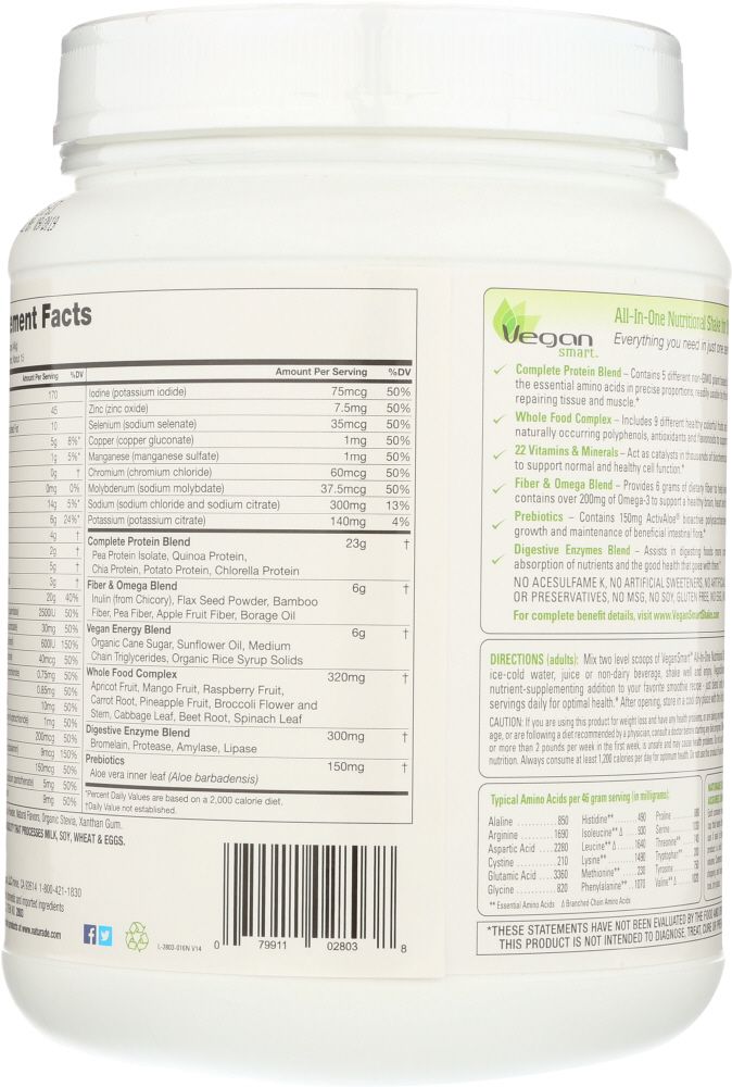 NATURADE: VeganSmart All-In-One Nutritional Shake Chocolate, 24.3 oz