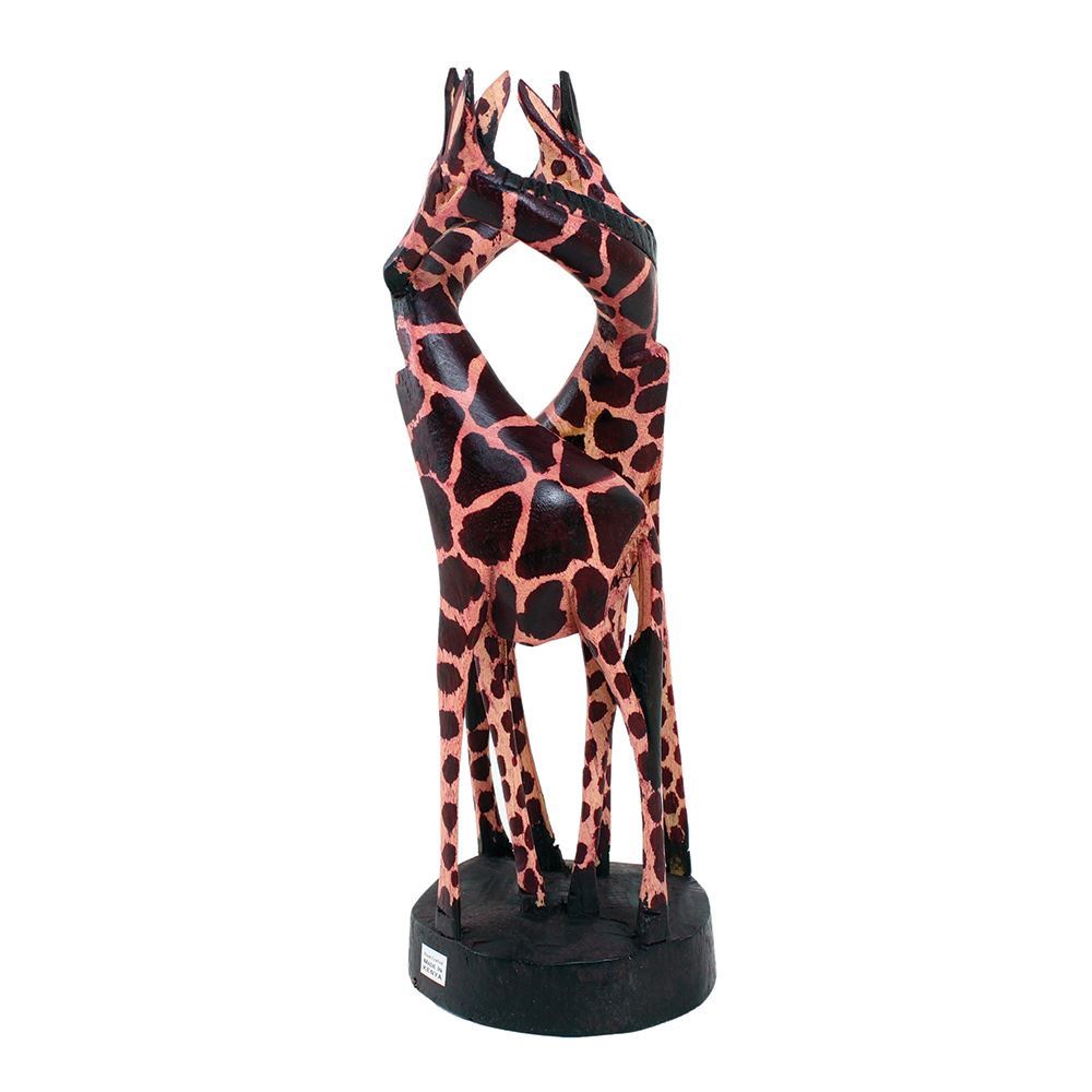 Giraffe Couple Wood Carving (12")