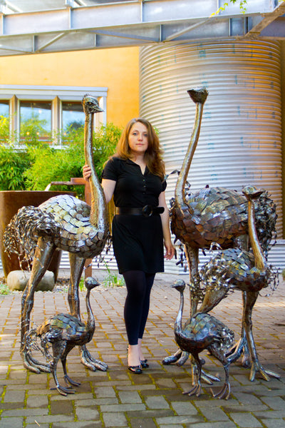 Kenyan Recycled Oil Drum Ostrich Statues