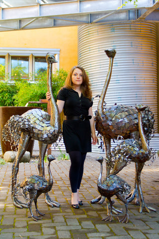 Kenyan Recycled Oil Drum Ostrich Statues