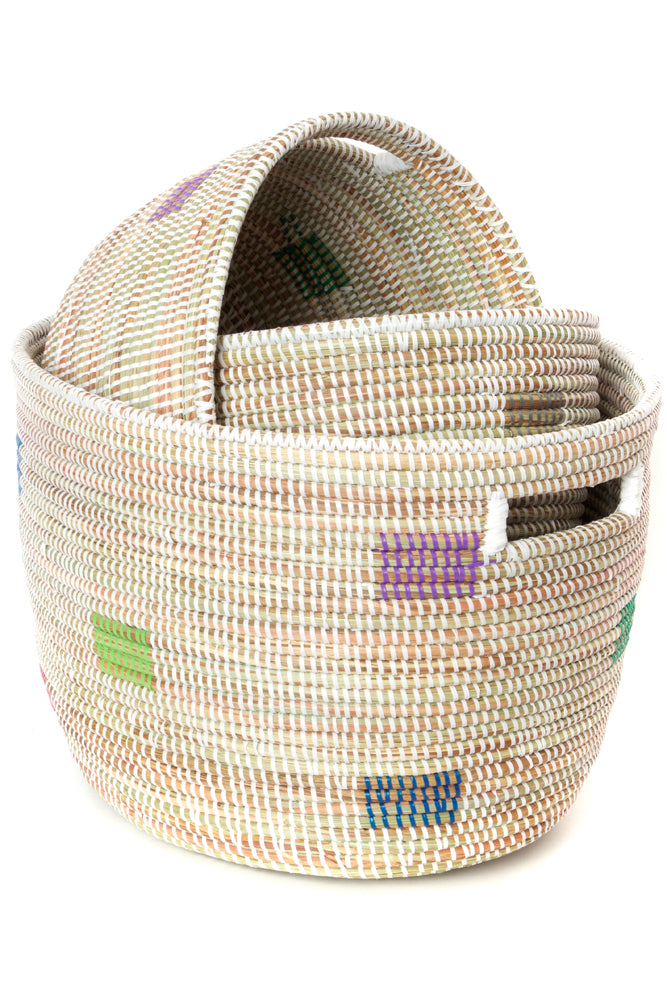 Set Of Three Prismatic Pixels Sewing Baskets
