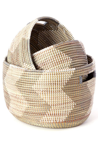 Set Of Three Silver And White Zigzag Nesting Basket